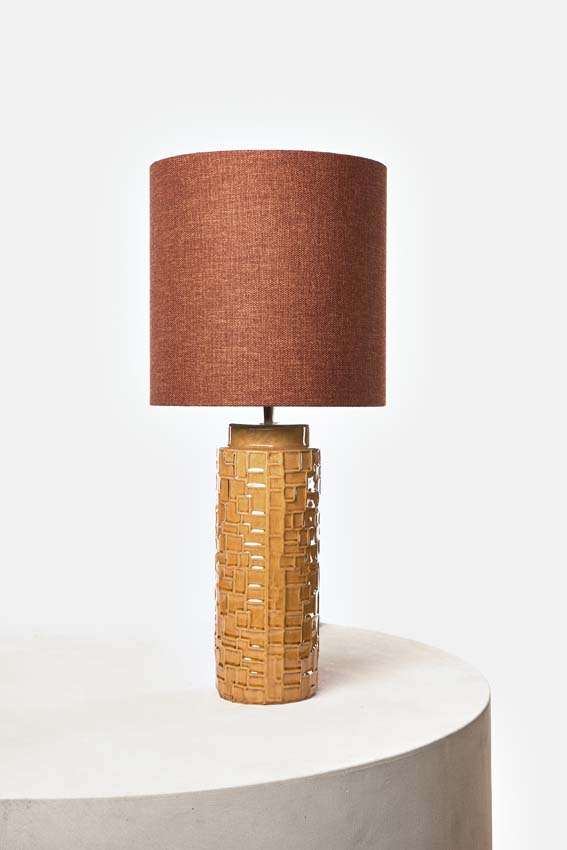 Tafellamp - Geel/koper - Ø25x50cm - Dimbaar - E27 - 1x60W - Incl. lampenkap