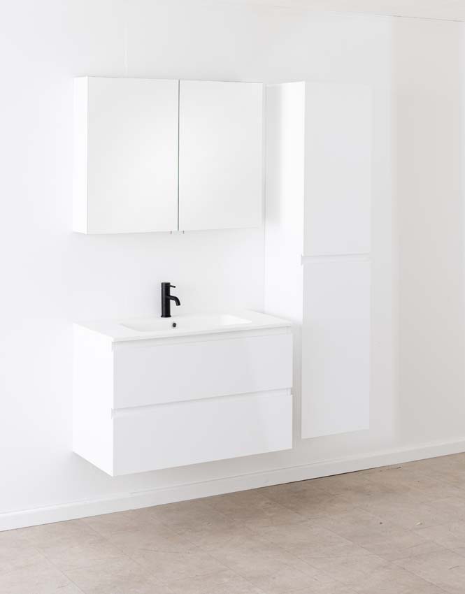 Meuble de salle de bain Tibo blanc avec lavabo simple blanc mat 90cm