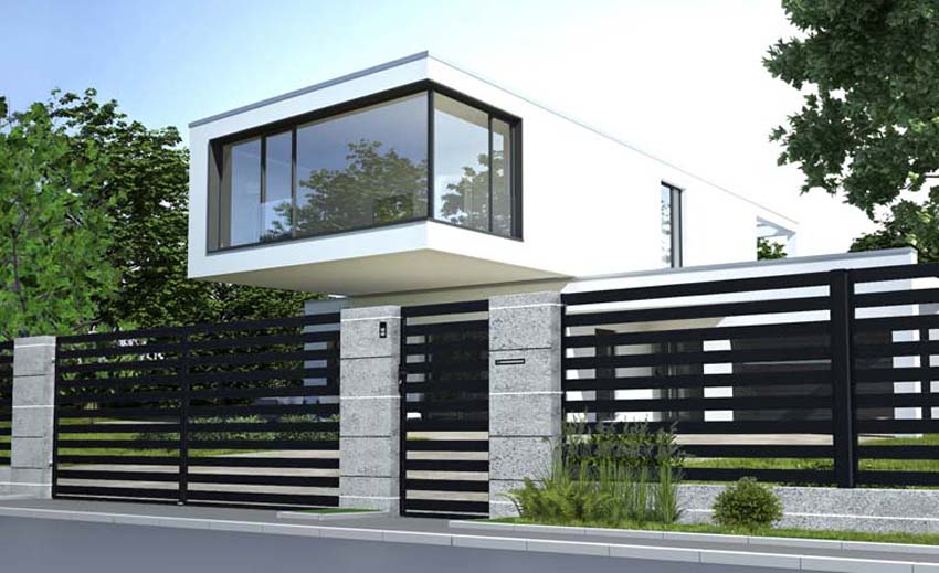 Dubbele draaipoort Lyon staal zwart 300x154cm met horizontale spijlen