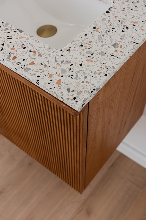 Meuble de salle de bains Fae chêne suspendu avec double lavabo terrazzo 120cm
