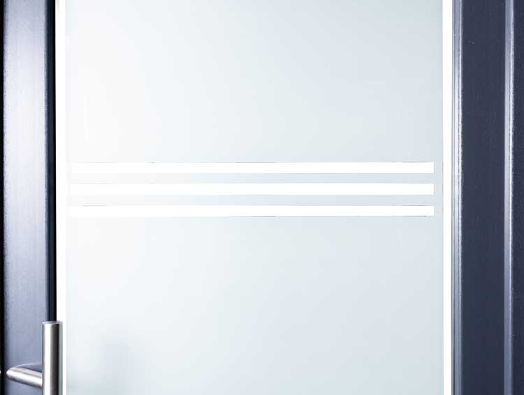 Porte extérieure 3 lignes claires PVC verre mat anthracite/blanc 980x2180mm ouvrant à droite