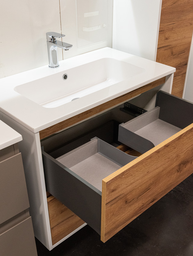 Badkamermeubel Treviso eik/wit met enkele wastafel glanzend wit 80cm