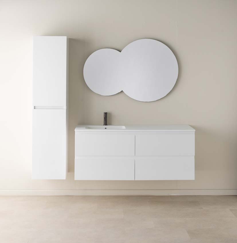 Meuble de salle de bains Tibo blanc suspendu avec lavabo simple à gauche blanc mat 140cm