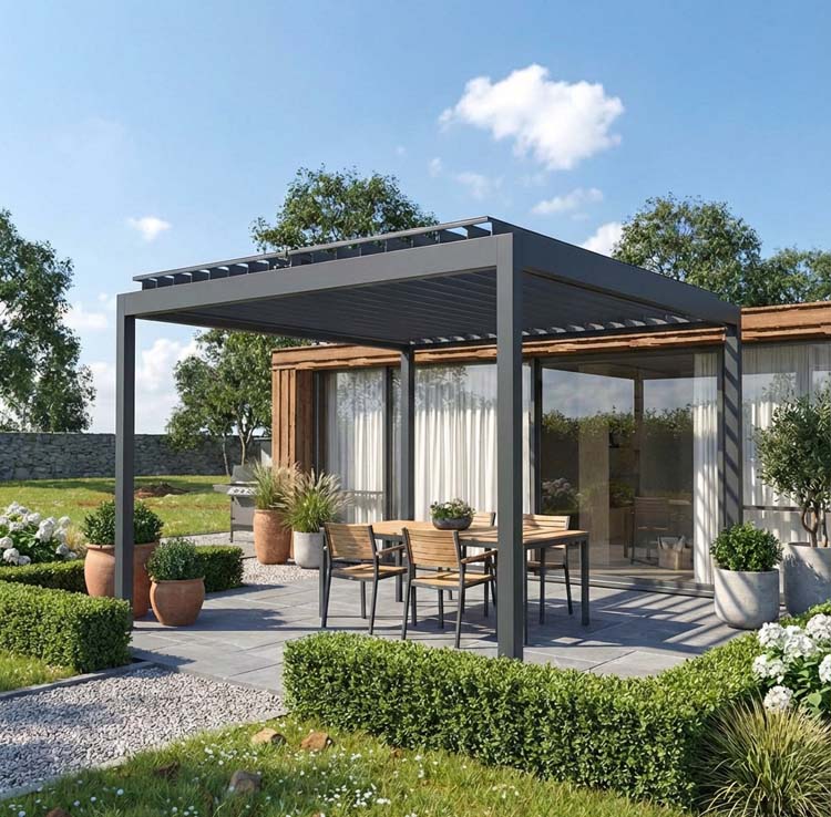 Pergola Solis lames double parois alu anthracite 400 x 300 x 266 cm