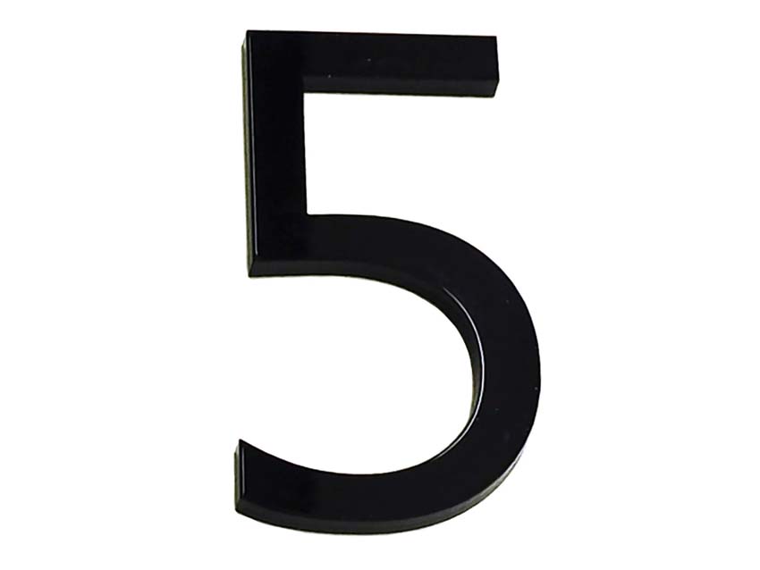 Numéro de maison 5 en PVC noir 6cm avec bande adhésive