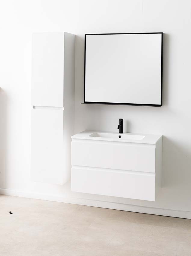 Meuble de salle de bains Tibo blanc suspendu avec lavabo simple blanc mat 90cm