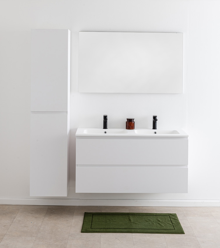 Meuble de salle de bain Bianca blanc mat suspendu avec double lavabo blanc mat 120,5cm