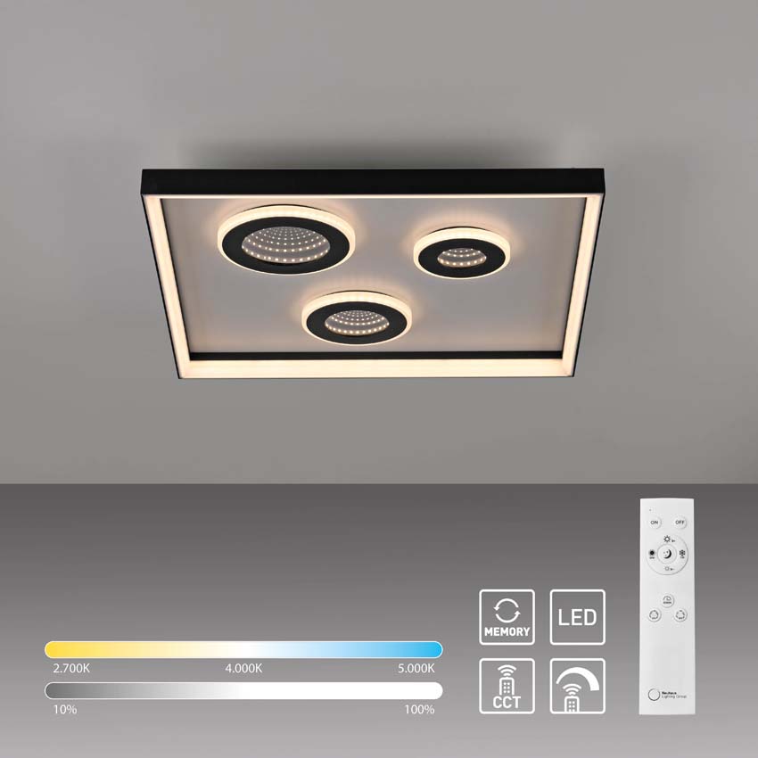 Plafonnier - zwart - 45x45cm - dimbaar - 32W - 2700-5000K - met afstandsbediening