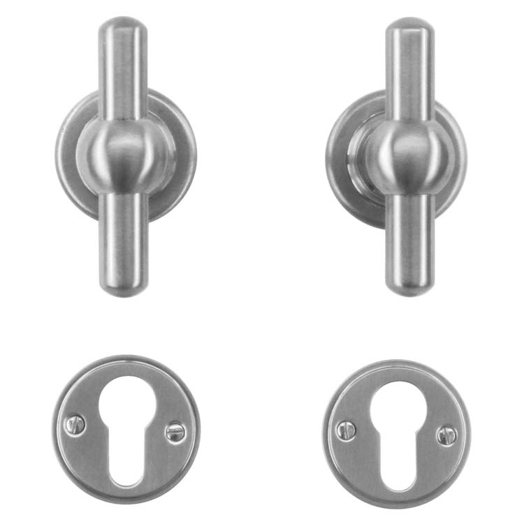 Poignée de porte pro pienza vieux T+T look inox rosace cylindre