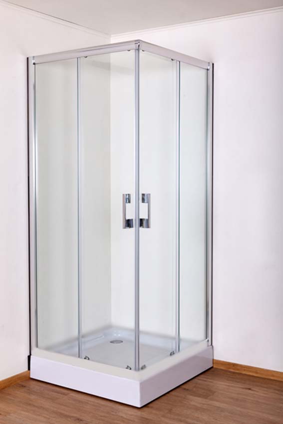 Douche d'angle Agnes chrome portes coulissantes 90x90x195cm avec bac de douche à poser