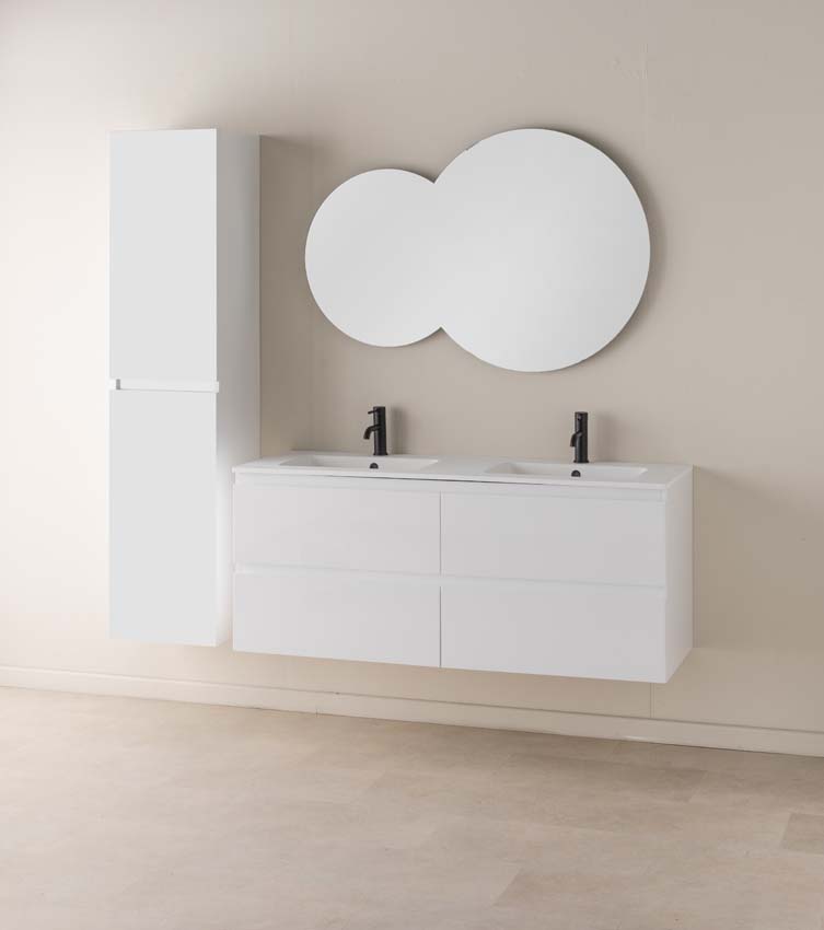 Meuble de salle de bains Tibo blanc suspendu avec lavabo double blanc mat 140cm