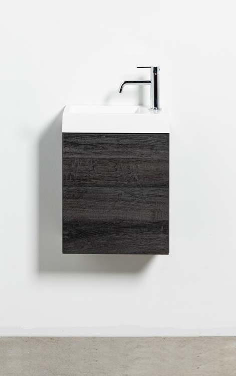 Toiletmeubel Dotan donkere eik wastafel mat wit 45x40x22cm