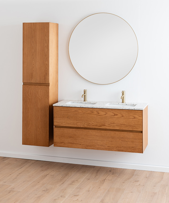 Meuble de salle de bains Fior chêne suspendu avec double lavabo terrazzo 120cm