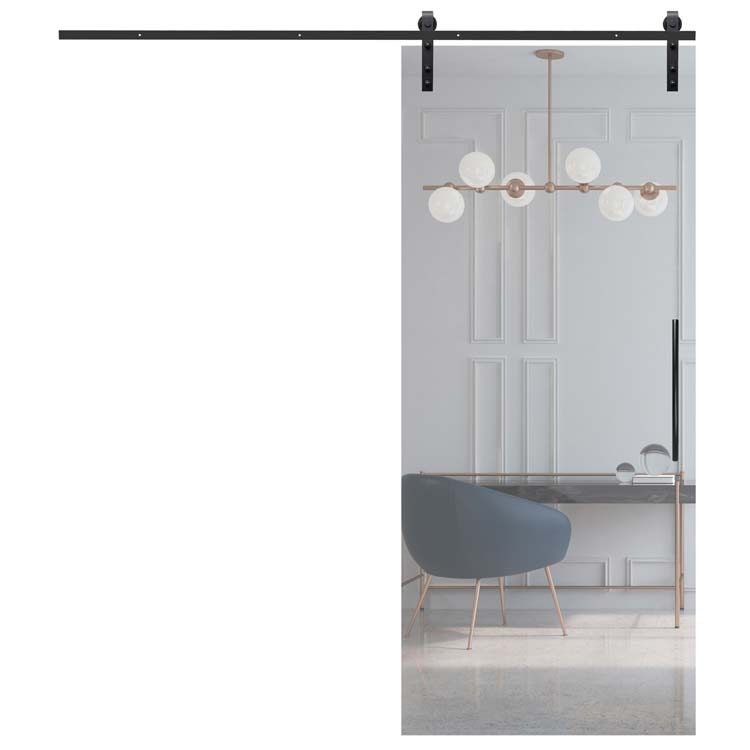 Porte coulissante vitrée complète Sky Day clair 93x215cm poignée ronde noire + rail noir