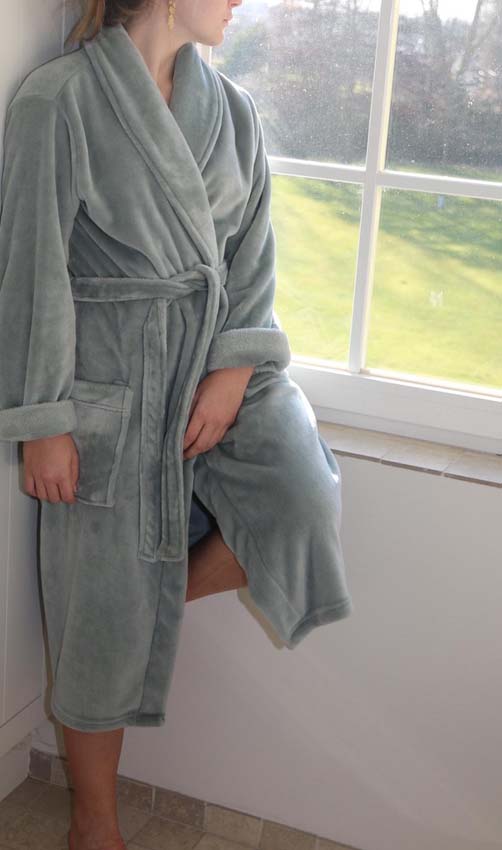 Robe de chambre microfibre vert gris XL