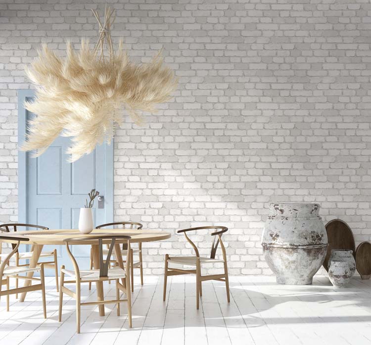 Vinyl op vliesbehang baksteen wit 0,53x10m