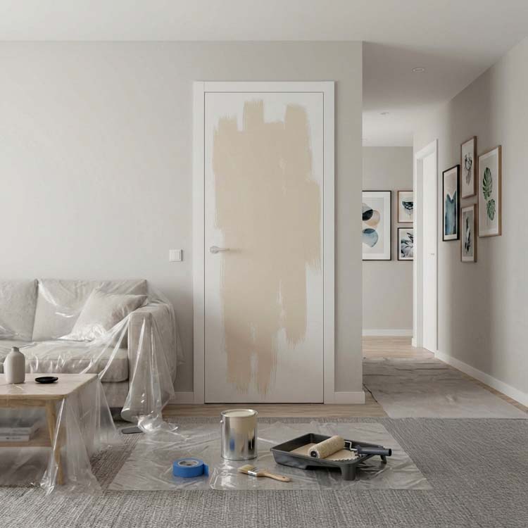 Bloc-porte fini invisible flat âme tubul.63cm à peindre 201.5cm rév.