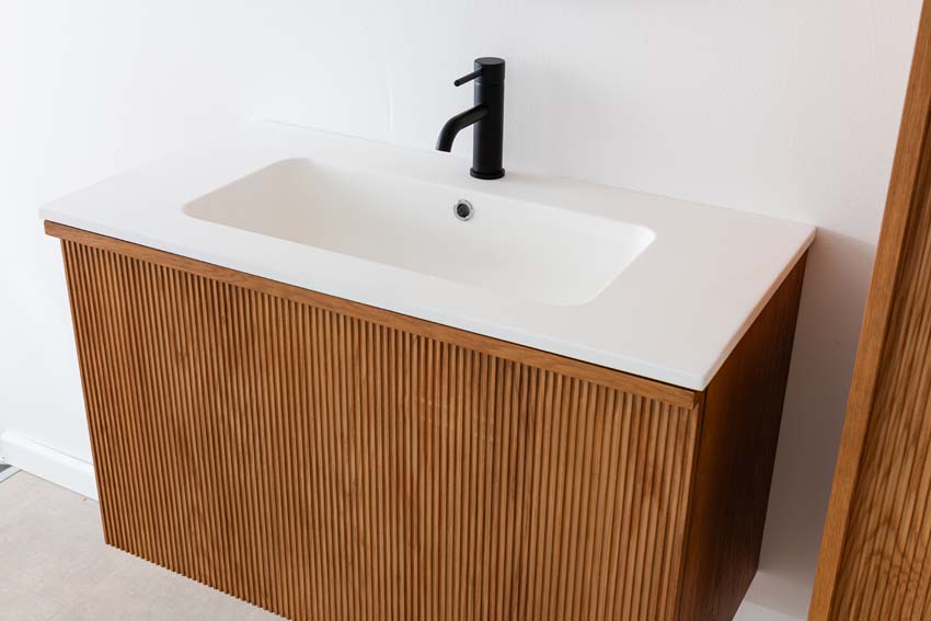 Meuble de salle de bain Fae chêne suspendu avec vasque simple blanc mat 90cm