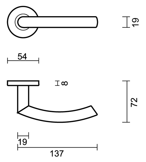 Poignée de porte inox Venezie 19mm - 14cm