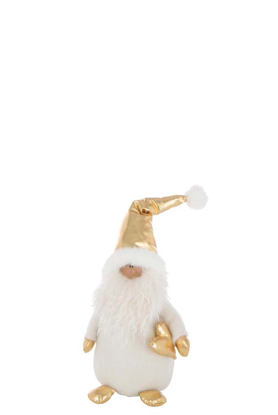 Sculpture père Noël + cur blanc/or 14x13x33cm