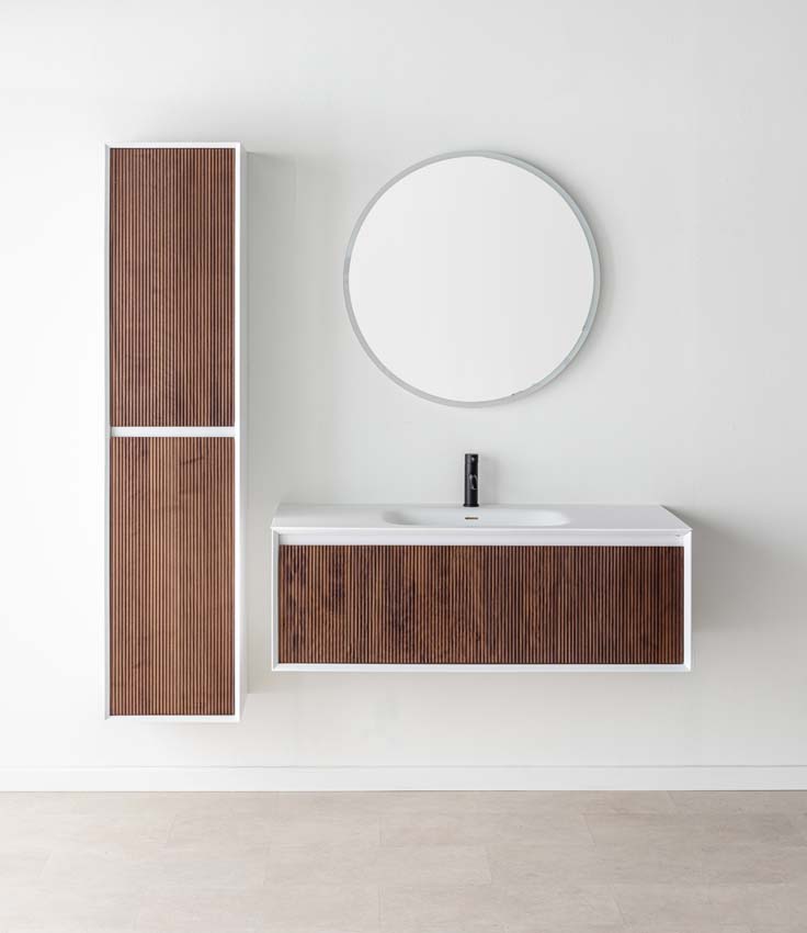 Meuble de salle de bains Falk noyer suspendu avec lavabo simple blanc mat 120cm