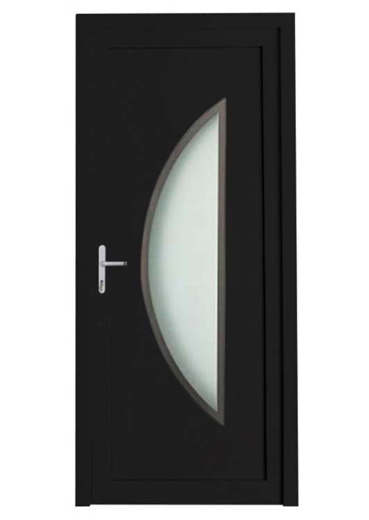 Porte extérieure demi-lune bordure inox PVC verre mat noir/blanc sur mesure ouvrant à gauche