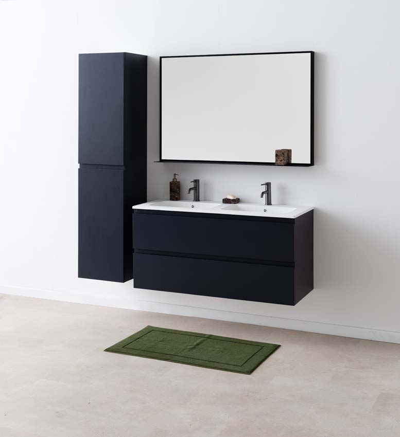 Badkamermeubel Tibo grijs hangend met dubbele wastafel mat wit 120cm