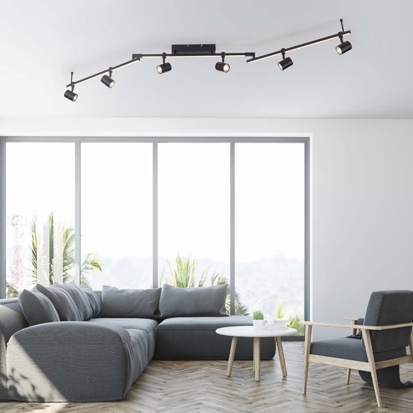 Plafonnier - Noir - 188x21x120cm - GU10 - 6x4,5W - 3000K