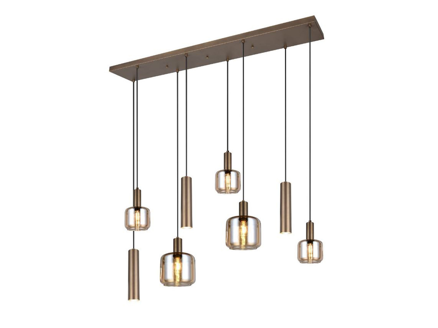 Suspension - platine/ambre - 118x34x150cm - dimmable - 2xE27 max. 10W + 3xE14 max. 10W + 3xGU10 max. 25W