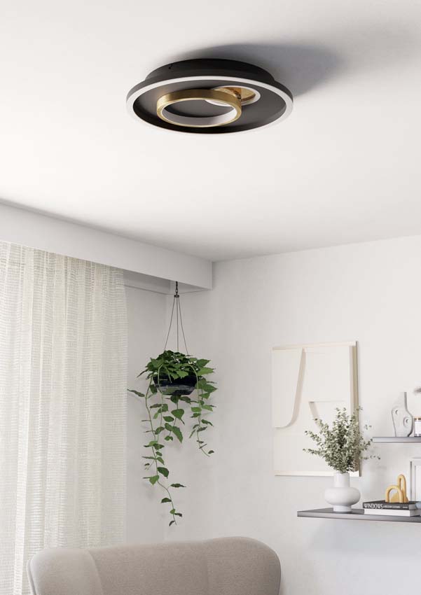 Plafonnière - Zwart/goud - Ø38cm - Dimbaar - LED - 1x24W - 4000K