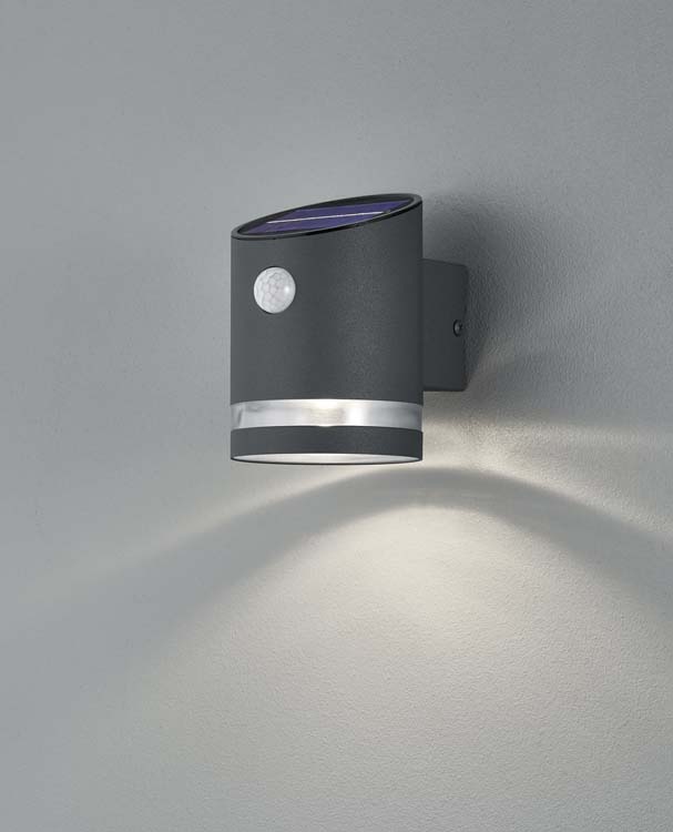 Wandlamp sensor antraciet solar incl. 3W LED/ 3000K/ 240lm D9cm