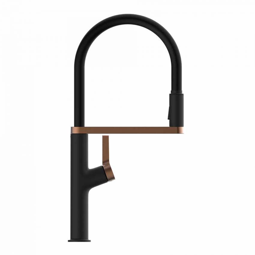 Keukenkraan Wasserwerk WK 2 mat zwart/rose goud met uittrekbare uitloop
