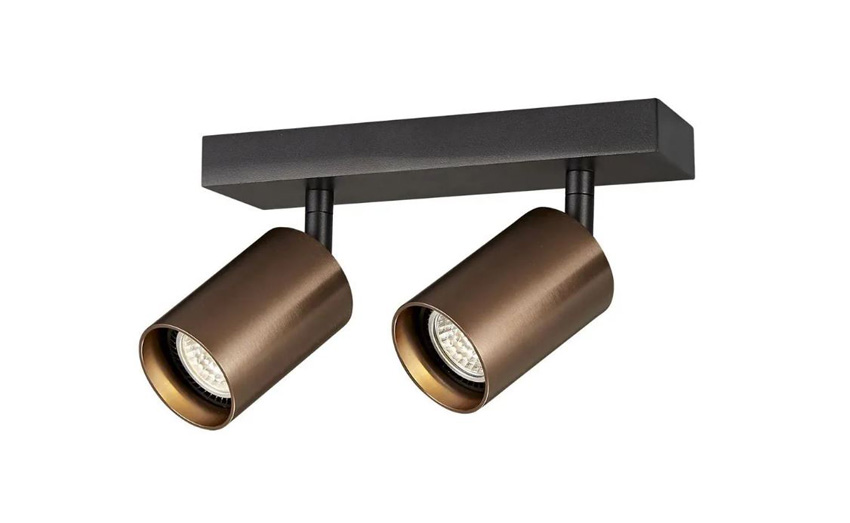 Plafondspot - zwart/geborsteld brons - 20x6x14,5cm - dimbaar - GU10 - 2x50W