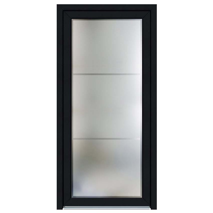 Porte extérieure 2 lignes claires PVC verre mat noir 980x2180mm ouvrant à droite