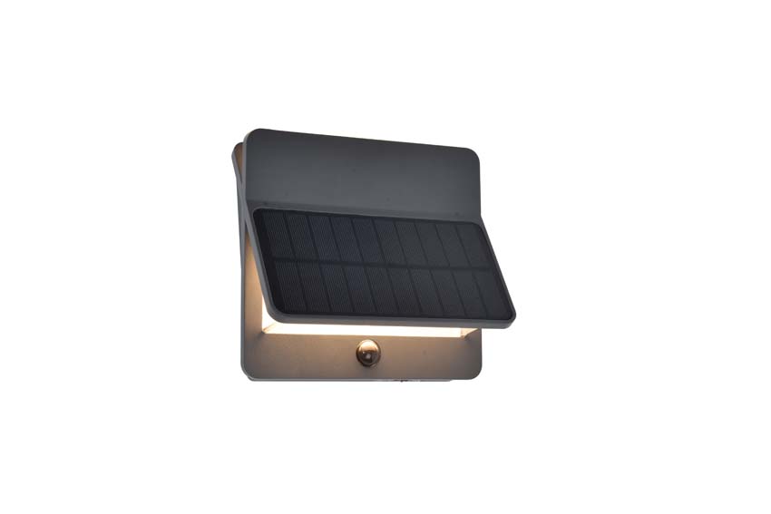 Wandlamp buiten Leo Solar - grijs - dimbaar - 8.6W - 3000K - IP54 - met bewegingssensor