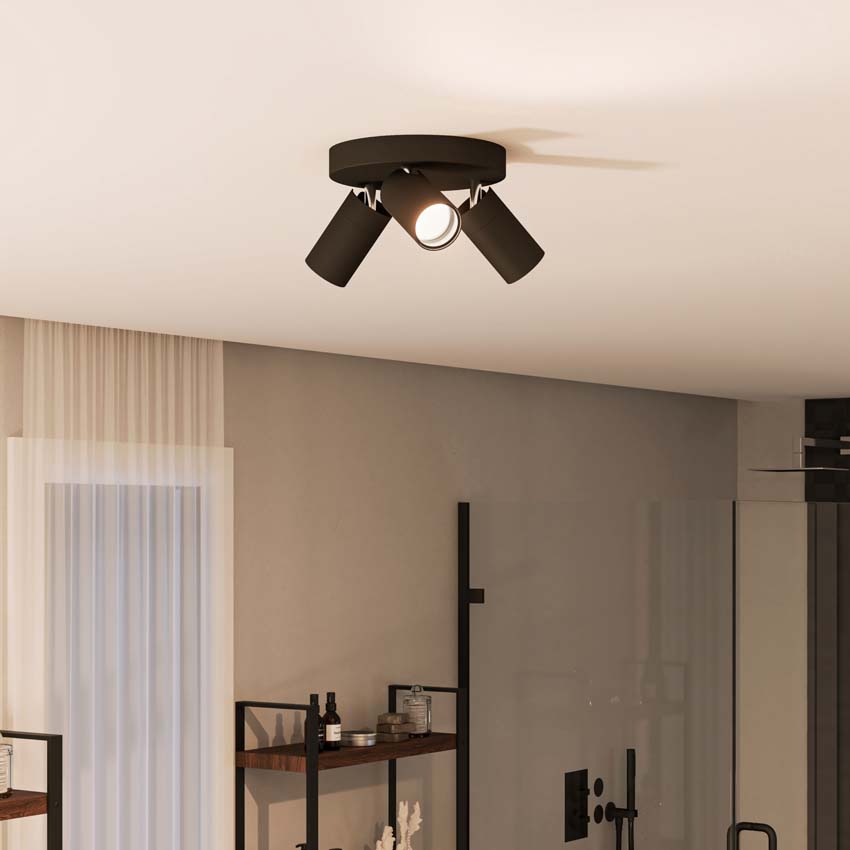 Spot plafond salle de bains noir 3 spot retangle IP44