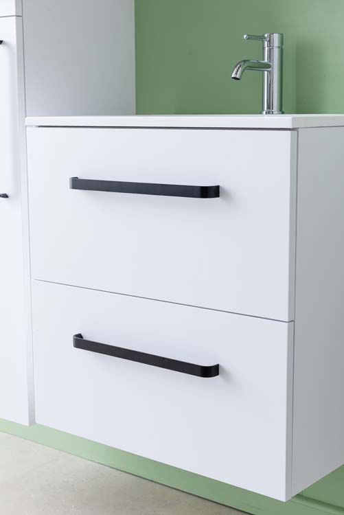 Badkamermeubel Bison mat wit hangend met enkele wastafel glanzend wit 60cm