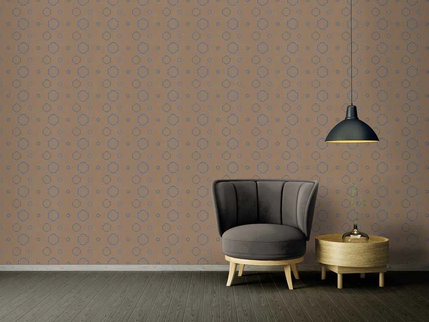 Vinyl op vliesbehang bloem oker/blauw/bruin 0,53x10m