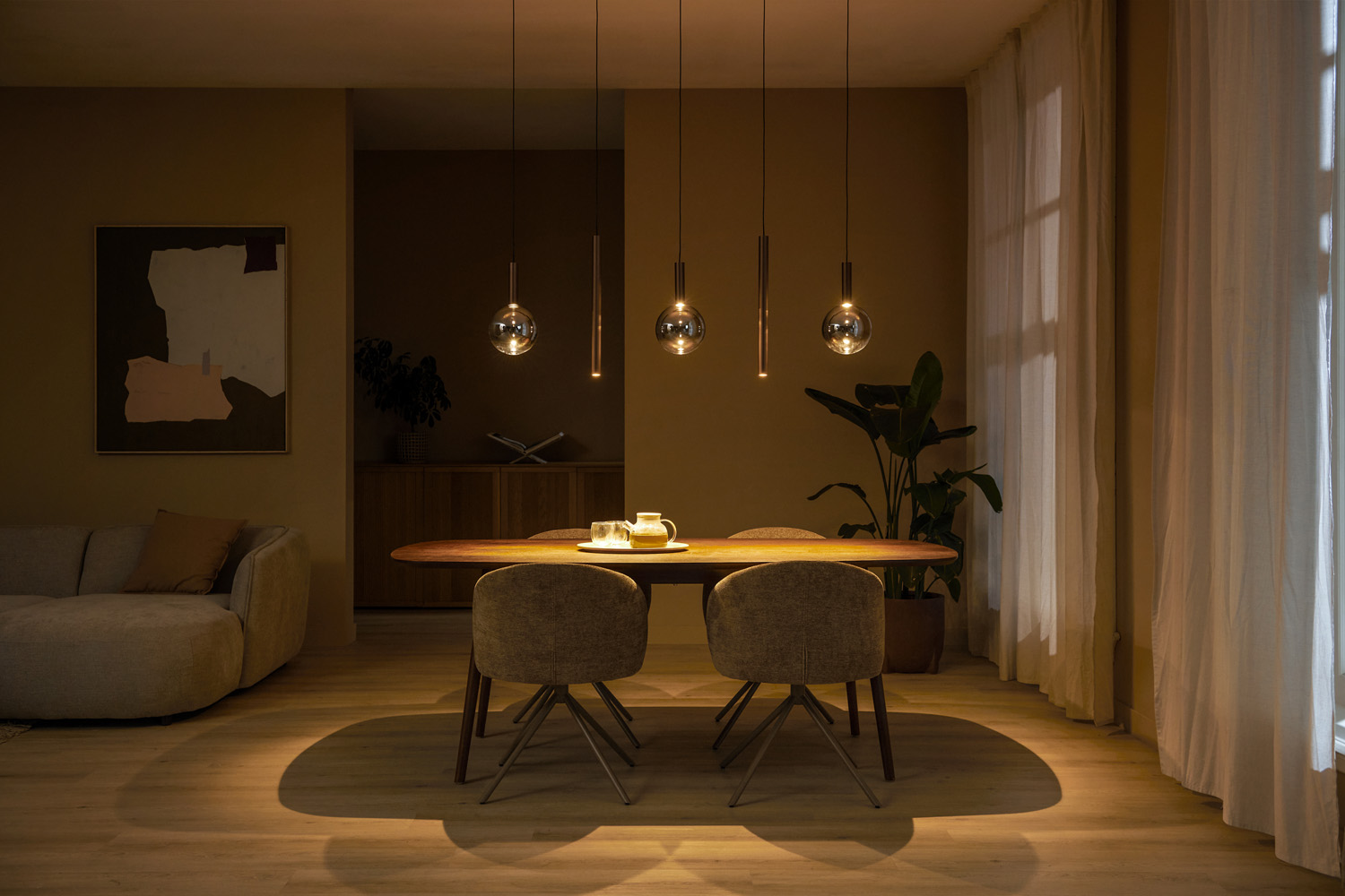Lucide Premium Jasmine - Suspension - LED Dim. - CCT - 5X4W 2200K/3300K - Cuivre
