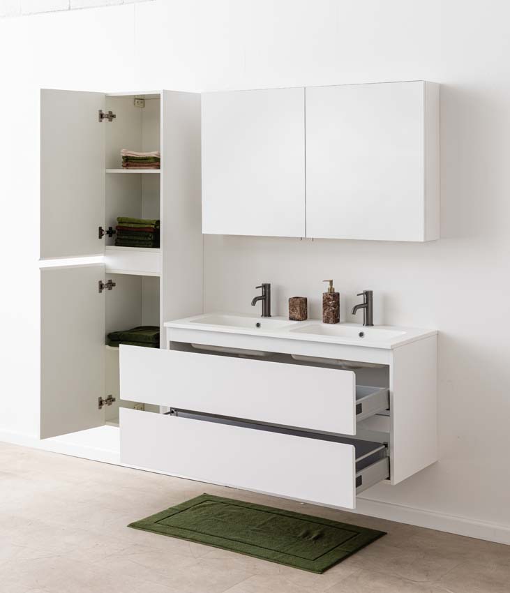 Meuble de salle de bain Tibo blanc avec lavabo double blanc mat 120cm