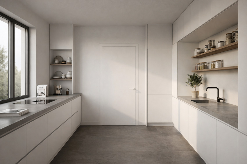 Bloc-porte fini invisible flat âme tubul.63cm à peindre 211.5cm rév.