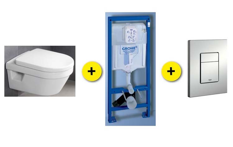 Toiletset Omnia Archi wit inclusief softclose WC-bril + inbouwreservoir Rapid SL + drukplaat chroom