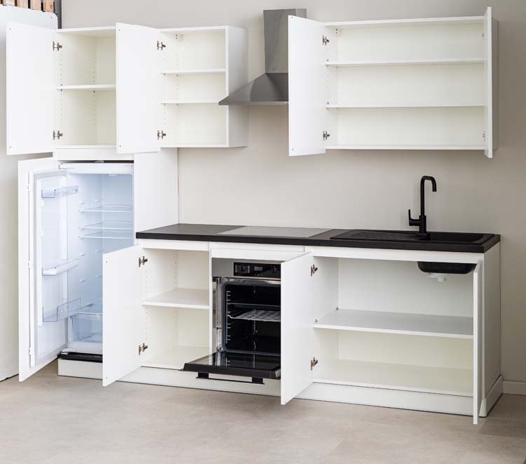 Cuisine Plenti blanc/noir 270cm - hotte murale en inox - sans appareils