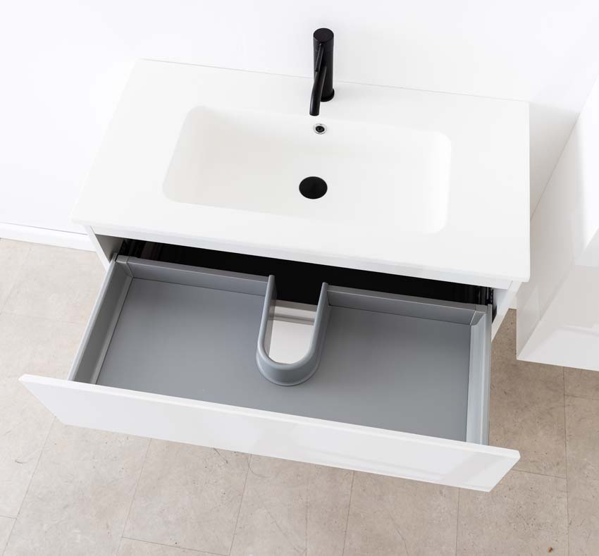 Meuble de salle de bain Tibo blanc avec lavabo simple blanc mat 90cm