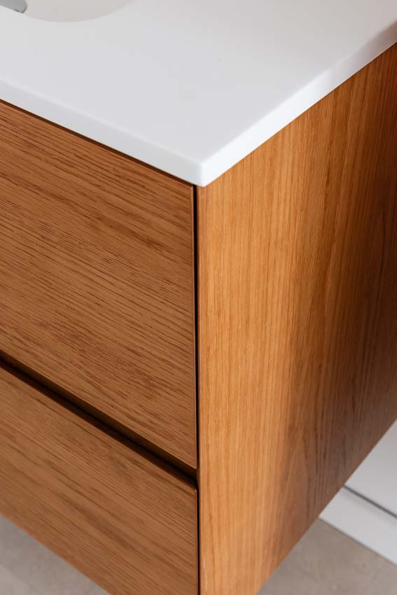 Meuble de salle de bain Fior chêne suspendu avec vasque simple blanc mat 90cm