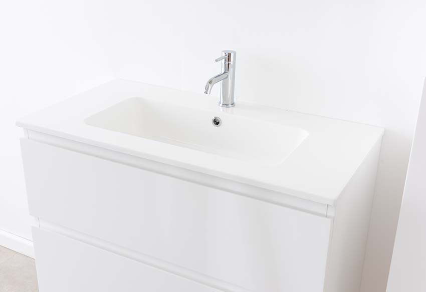 Meuble de salle de bain Tibo blanc avec lavabo simple blanc brillant 90cm