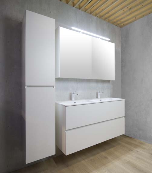 Meuble de salle de bains Puro blanc mat suspendu avec lavabo double blanc mat 140cm