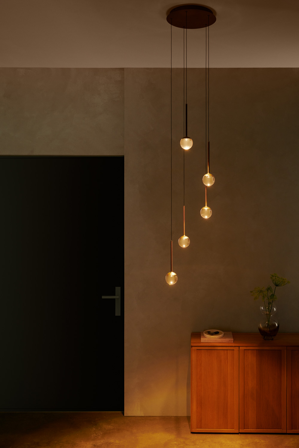 Lucide Premium Calina - Suspension - Ø41,9cm - LED Dim. - CCT - 5X8,2W 2200K/3300K - Avec module LED remplaçable - Ambre