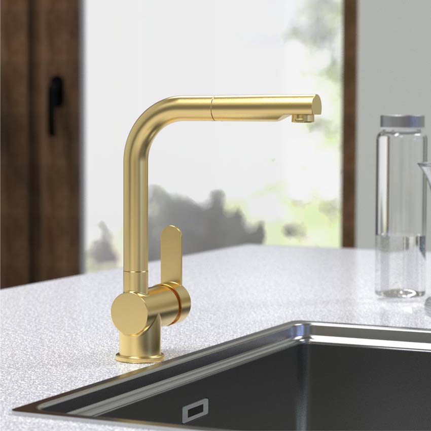 Robinet de cuisine Levi or mat avec bec extractible