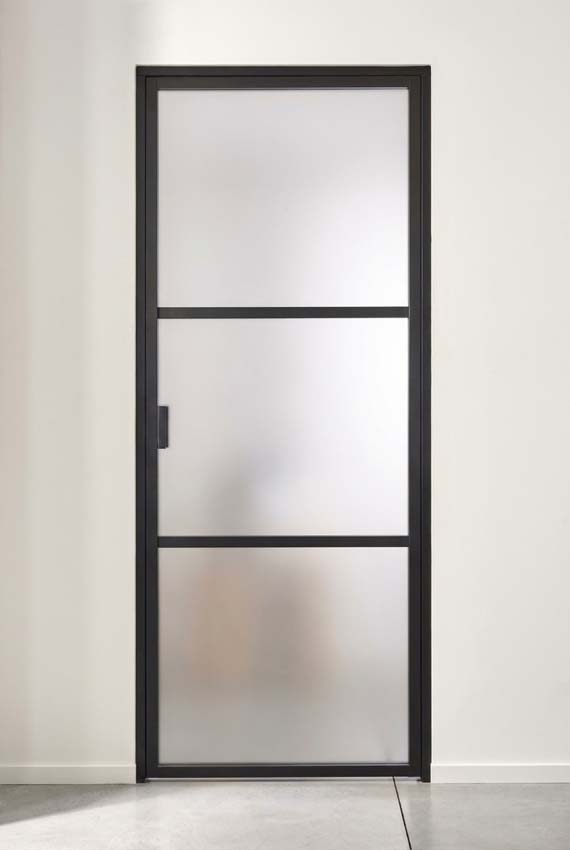 Porte intérieure vitrée simple Luxe Dimaro Nero verre mat sur mesure noir poussant à droite
